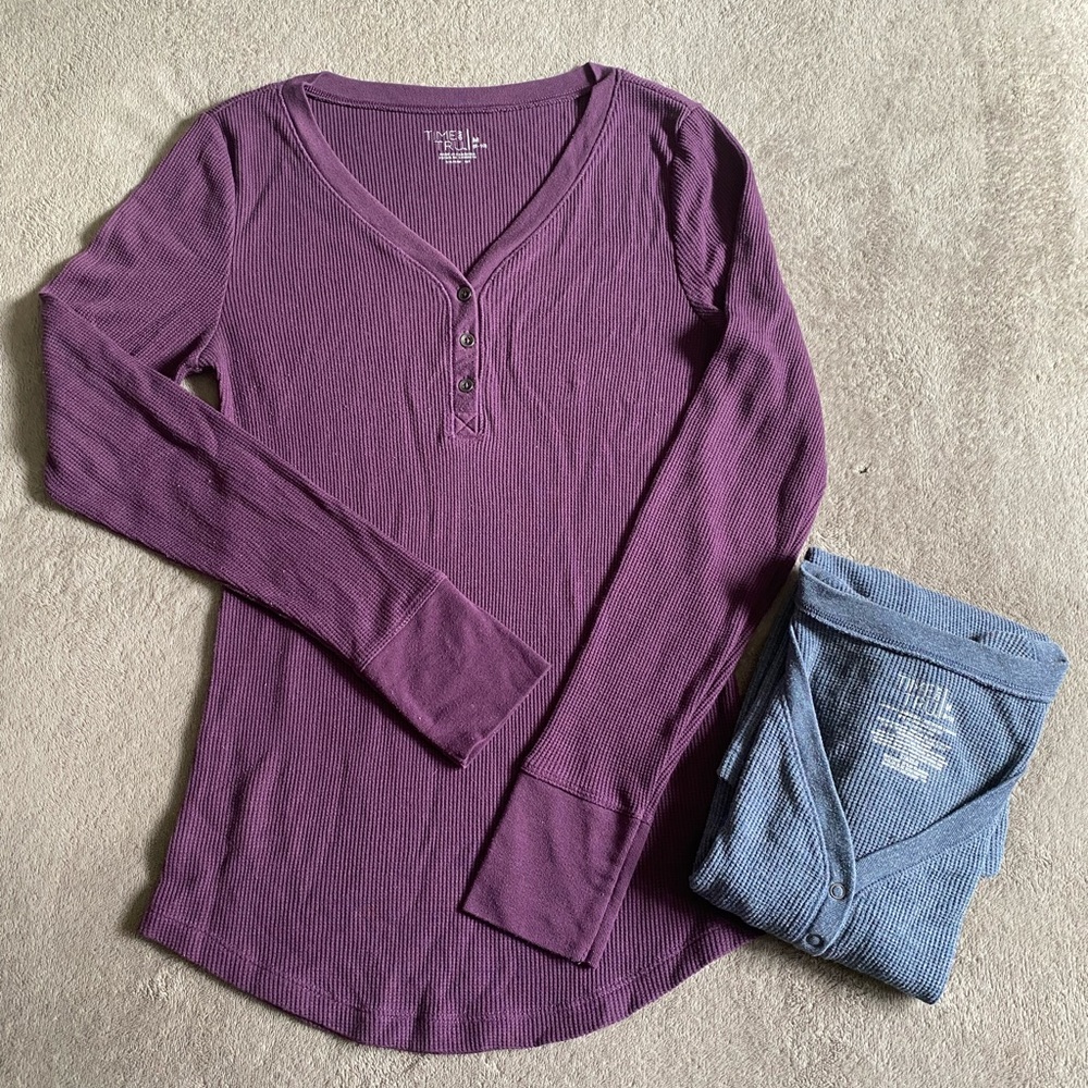 Long sleeve slim fit tshirt purple and denim blue
